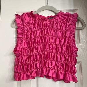 ZARA Hot Pink Satin Ruched Crop Top